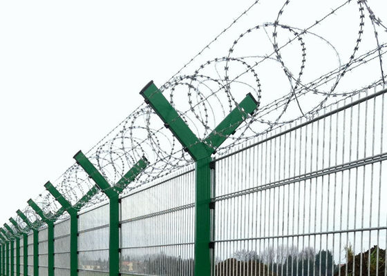 Y Shape Prison Galvanized Anti Climb Fence With Razor Wire