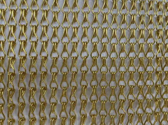 Gold Anodized Aluminum Hook Chain Metal Curtain with Mixed Hook Sizes 1.5 1.6 2.0mm in 6063 Alloy